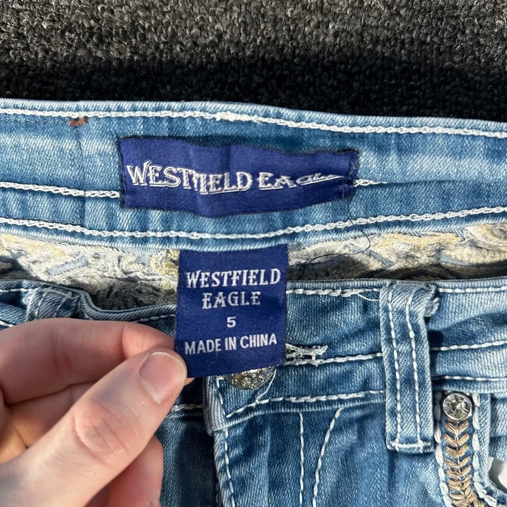 Westfield Eagle Flare Jeans Womens 5 Blue Good Cross Rhinestone Y2K McBling